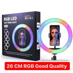26cm Dimmable LED Ring Light with Mobile Holder | RGB Selfie Ring Light for Makeup, Live Streaming, YouTube & Photography (No Stand Included)