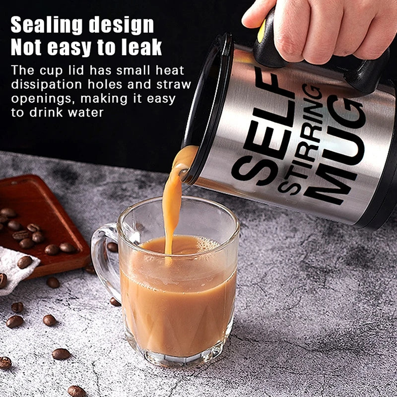 Self-Stirring Mug | Automatic Electric Mixing Coffee Cup with Lid | Stainless Steel Battery-Operated Travel Mug for Coffee, Tea & Milk | Easy-Clean Auto Stir Drinkware for Home & Office