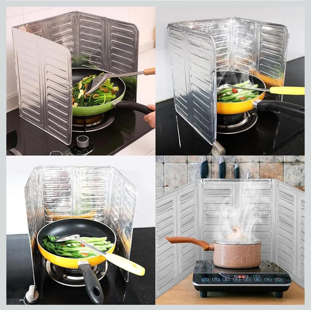 Foldable Aluminum Oil Splash Guard for Stove | Nonstick Cooking Splatter Shield | Oil-Proof Kitchen Wall Protector Board | Easy-to-Clean Gas Stove Splatter Cover for Frying and Cooking