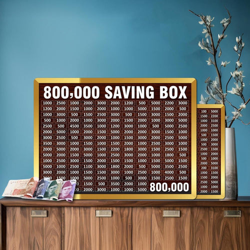 '-8 Lakh Money Saving Box – Wooden 800,000 Target Saving Box