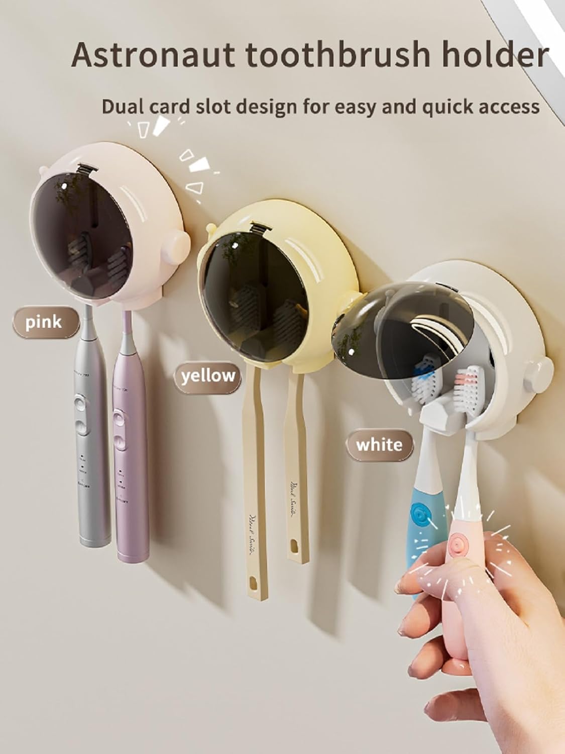 Astronaut Toothbrush Holder | Wall Mounted Bathroom Toothbrush Organizer | Cute Creative Toothbrush Cover & Storage Case | No-Drill Toothbrush Rack with Quick Drain Design