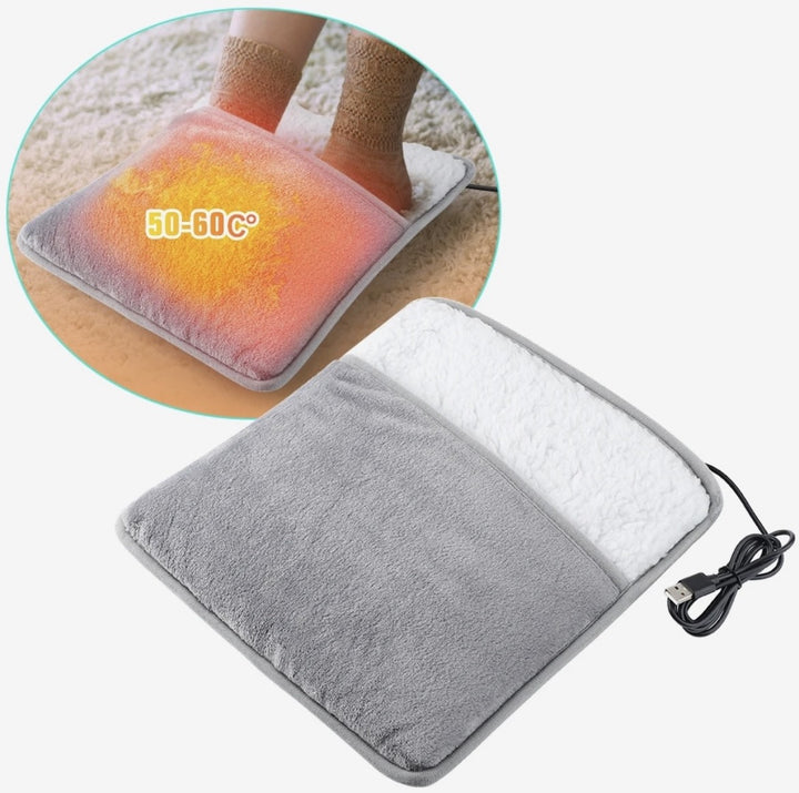Electric USB Foot Warmer Pad | Soft Plush Heated Foot Cushion | Washable Electric Foot Heating Pad for Winter Home & Office Use