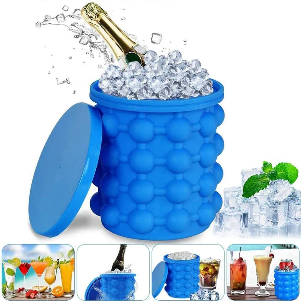 2-in-1 Silicone Ice Cube Maker & Ice Bucket | Portable Round Ice Tray Mold for Frozen Drinks, Whiskey & Cocktails | Space-Saving Ice Storage Container for Home & Party