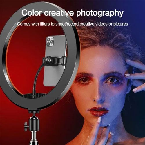 26cm Dimmable LED Ring Light with Mobile Holder | RGB Selfie Ring Light for Makeup, Live Streaming, YouTube & Photography (No Stand Included)