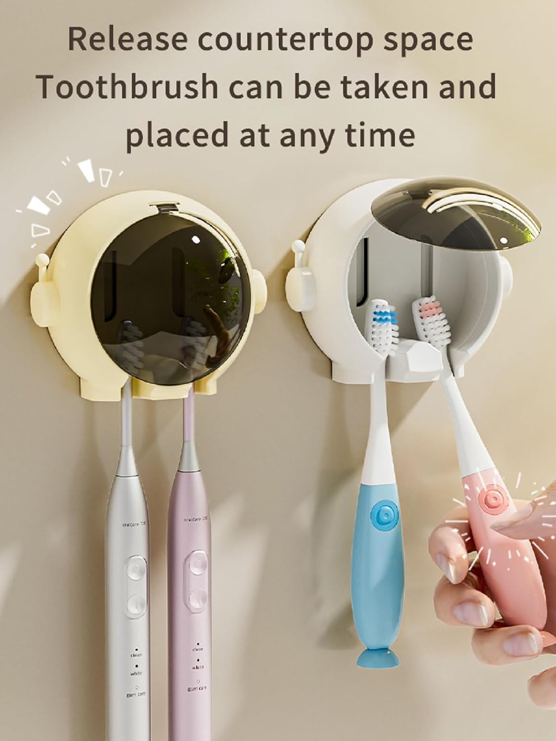 Astronaut Toothbrush Holder | Wall Mounted Bathroom Toothbrush Organizer | Cute Creative Toothbrush Cover & Storage Case | No-Drill Toothbrush Rack with Quick Drain Design