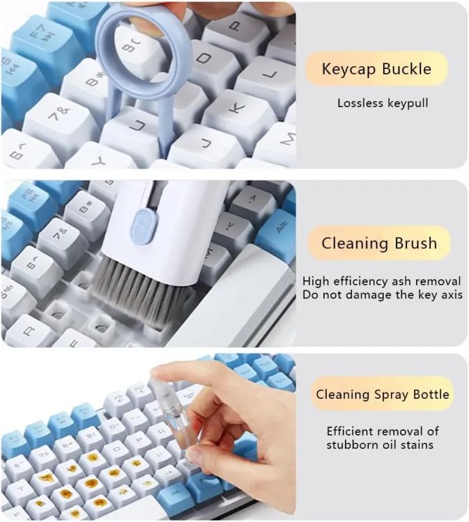 7-in-1 Computer Keyboard Cleaning Brush Kit | Earphone Cleaning Pen & Keycap Puller Tool | Portable Multi-Purpose Gadget Cleaner for Laptop, PC, Monitor & Mobile Accessories