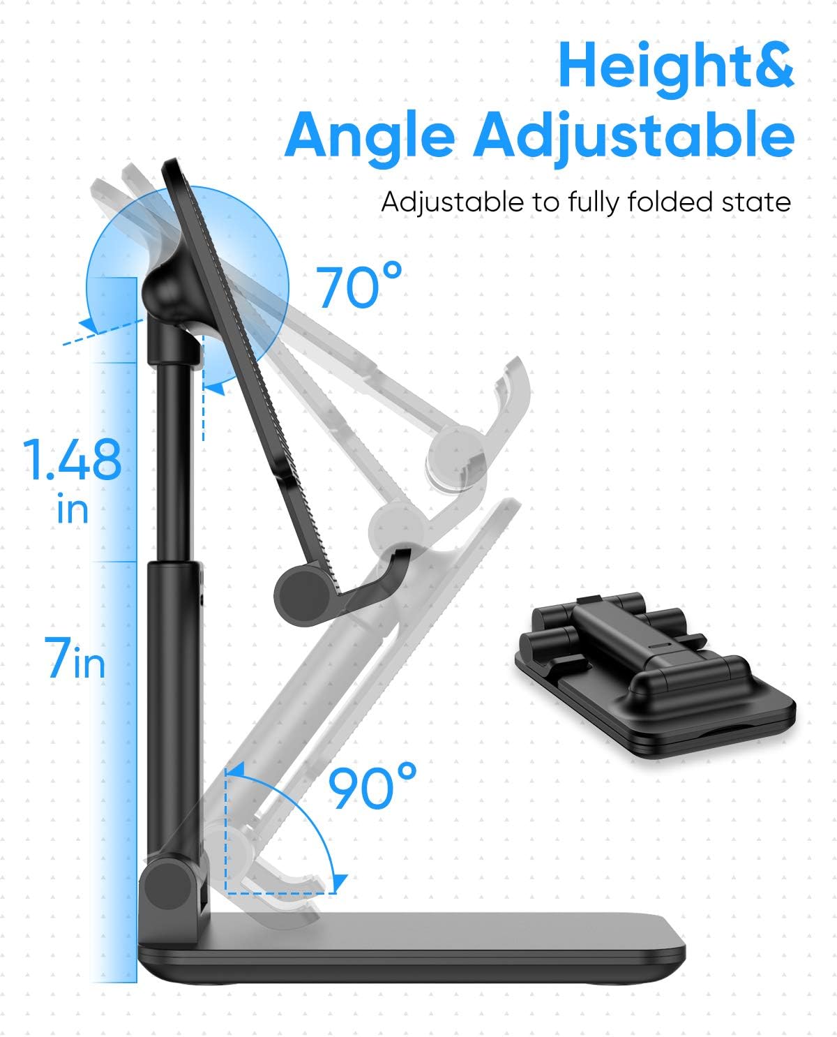 Adjustable Foldable Cell Phone Stand | Universal Desk Phone & Tablet Holder | Portable Angle & Height Adjustable Mobile Stand for Office, Home & Video Calls