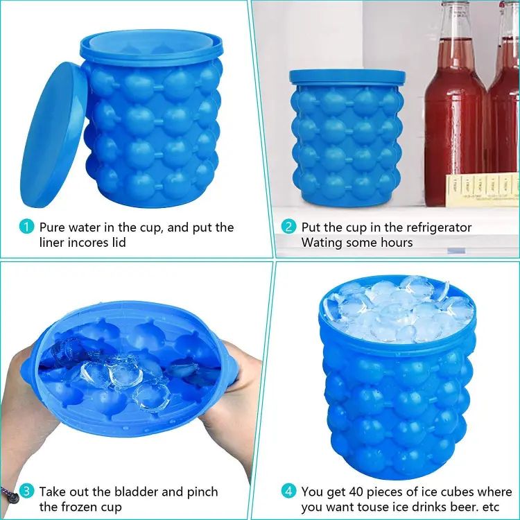 2-in-1 Silicone Ice Cube Maker & Ice Bucket | Portable Round Ice Tray Mold for Frozen Drinks, Whiskey & Cocktails | Space-Saving Ice Storage Container for Home & Party