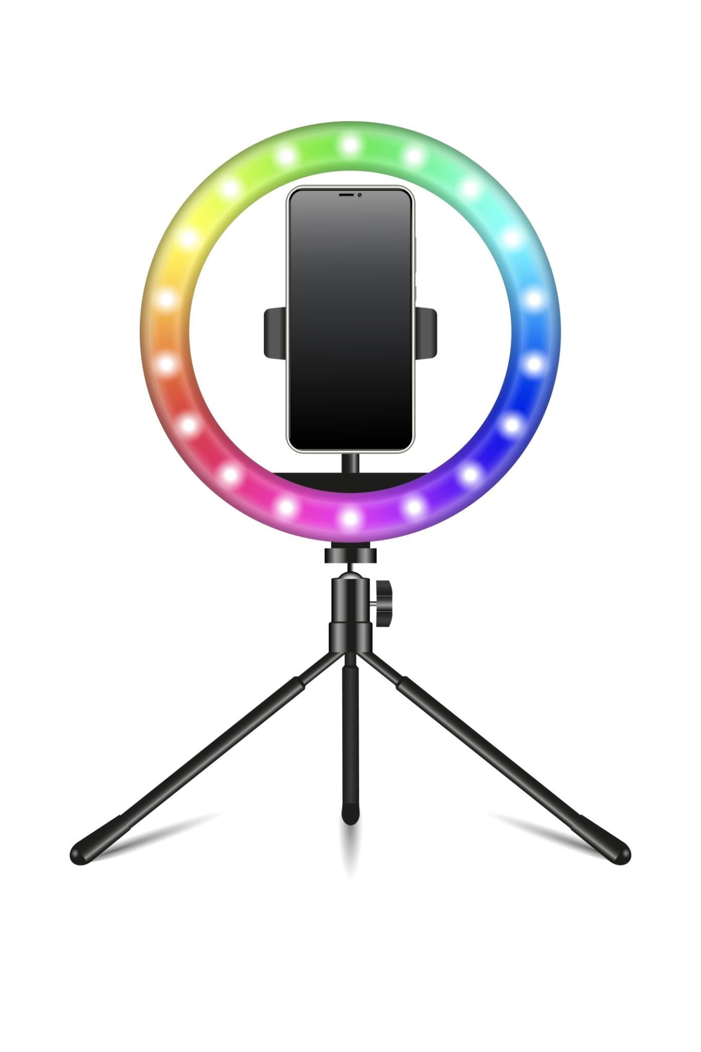 26cm Dimmable LED Ring Light with Mobile Holder | RGB Selfie Ring Light for Makeup, Live Streaming, YouTube & Photography (No Stand Included)