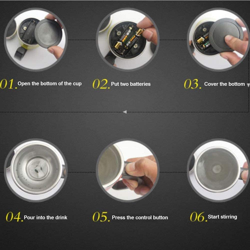 Self-Stirring Mug | Automatic Electric Mixing Coffee Cup with Lid | Stainless Steel Battery-Operated Travel Mug for Coffee, Tea & Milk | Easy-Clean Auto Stir Drinkware for Home & Office