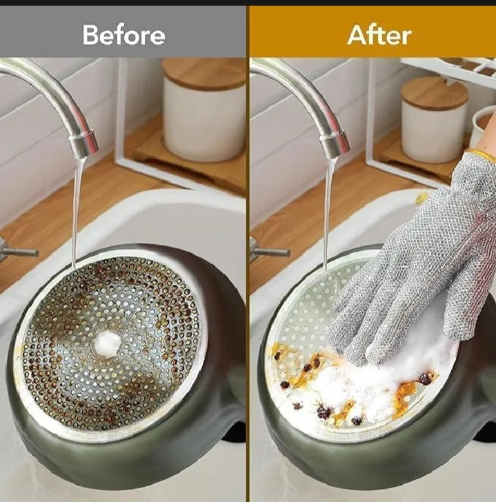 Steel Wire Dishwashing Gloves | Waterproof & Heat Resistant Kitchen Cleaning Gloves | Reusable Anti-Slip Scrubbing Mitts for Pots, Pans & Household Use (1Pc)