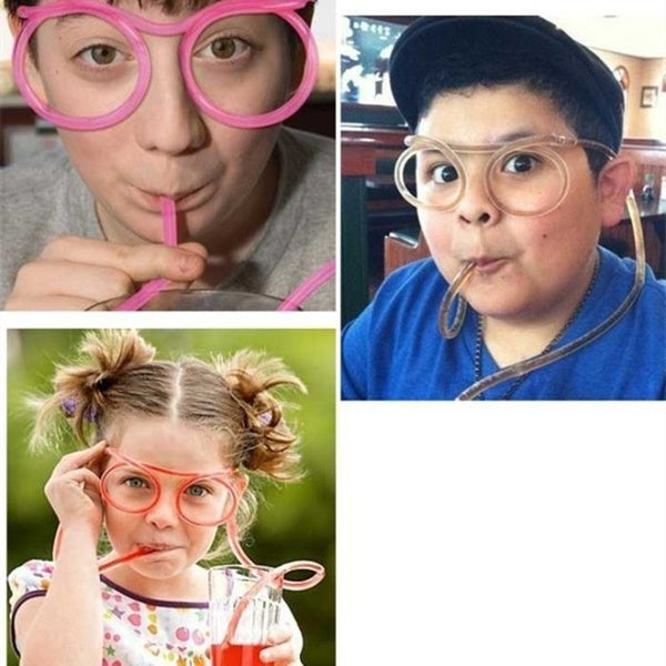 Flexible Silly Drinking Straw Glasses for Kids | Reusable Funny Eyeglass Straw for Birthday Party, Fun Events & Gifts | Colorful Plastic Reusable Drinking Straws