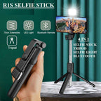 4 in 1 Wireless Selfie Stick Tripod with Remote | bluetooth selfie stick and tripod | Extendable, Foldable Phone Holder Stand for Android & iPhone | Portable Selfie Stick with Light Option for Travel, Vlogs & Photography