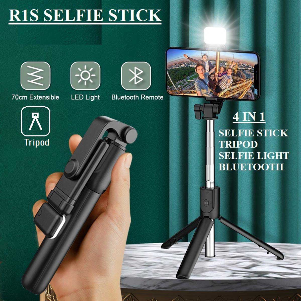 4 in 1 Wireless Selfie Stick Tripod with Remote | bluetooth selfie stick and tripod | Extendable, Foldable Phone Holder Stand for Android & iPhone | Portable Selfie Stick with Light Option for Travel, Vlogs & Photography
