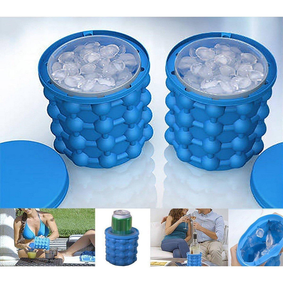 2-in-1 Silicone Ice Cube Maker & Ice Bucket | Portable Round Ice Tray Mold for Frozen Drinks, Whiskey & Cocktails | Space-Saving Ice Storage Container for Home & Party