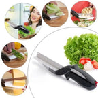 2-in-1 Clever Cutter Kitchen Tool | Multi-Function Scissor Style Cutter & Food Chopper | Stainless Steel Knife and Cutting Board Design for Vegetables, Meat & Salad Prep