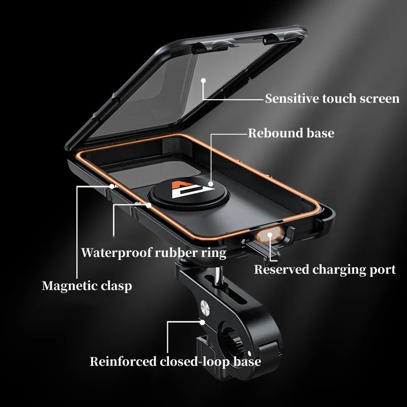 360° Motorcycle & Bike Phone Holder | Adjustable Handlebar Mount with Touch Screen Waterproof Case | Shockproof Mobile Bracket for Cycling, Scooter & Riding