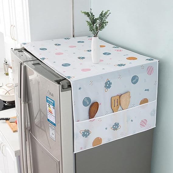 Imported Refrigerator Top Cover | Dustproof & Waterproof Fridge Top Cover with Storage Pockets | Decorative Anti-Dust Appliance Cover for Fridge, Washing Machine & Dryer (Random Design)
