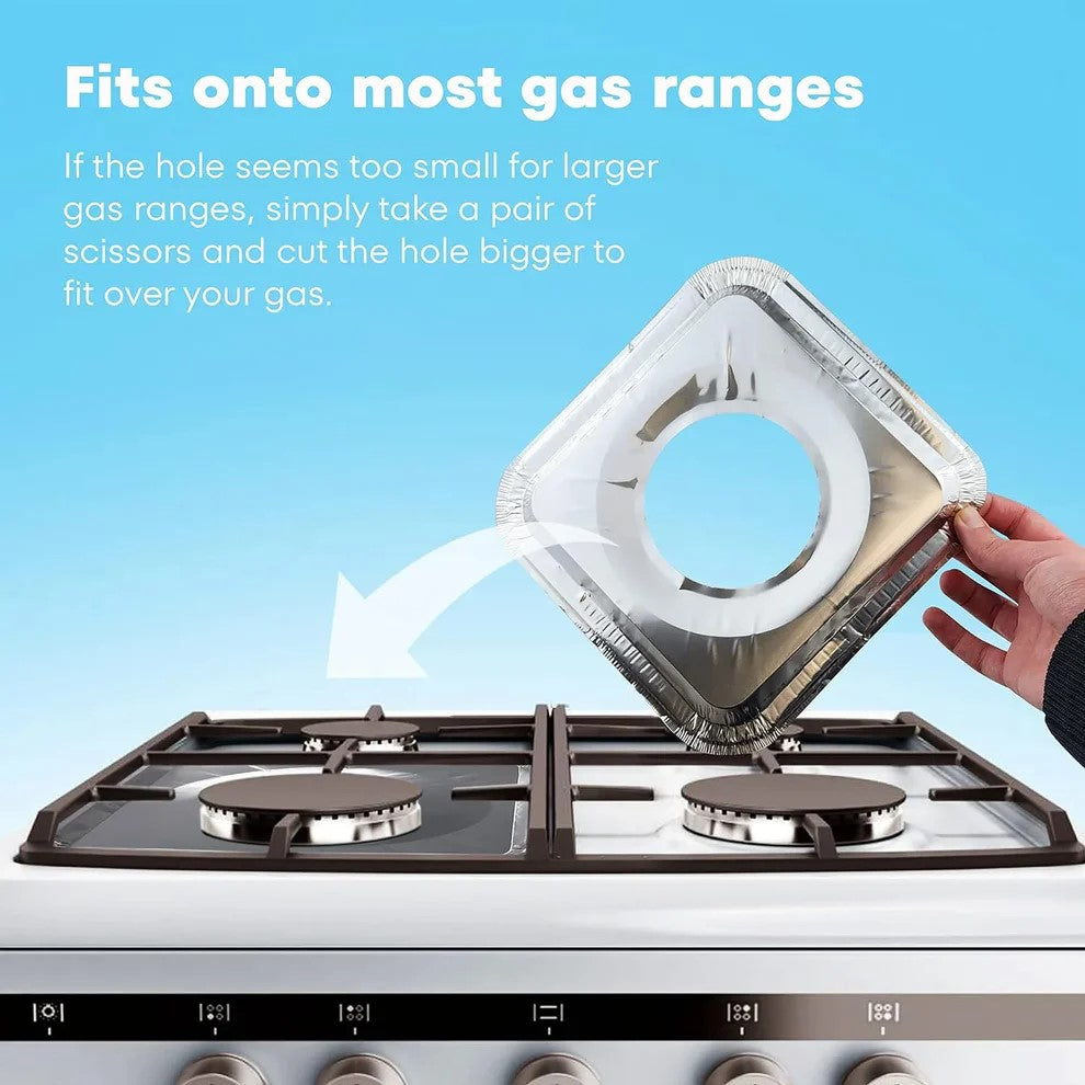 10 Pcs Aluminum Foil Stove Burner Covers – Gas Stove Protectors & Heat-Resistant Foil Burner Liners for Clean Stove Tops | Disposable Drip Pans for Kitchen Cleaning