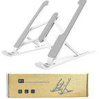 Aluminium Adjustable Laptop Stand with Detachable Fan | 7-Gear Height Laptop Riser | Foldable Portable Notebook Holder with Anti-Slip Grip & Ventilated Metal Body