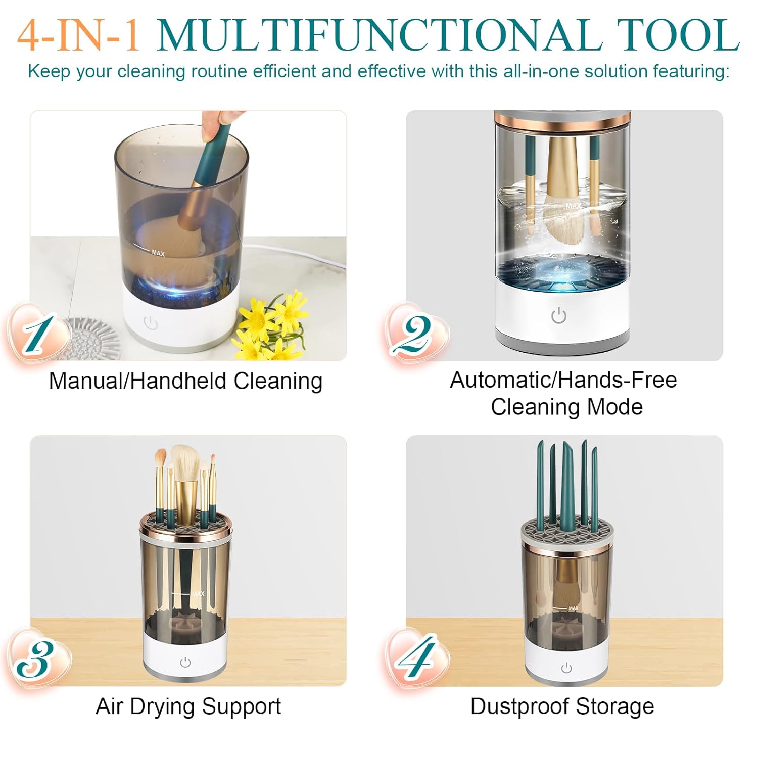 Electric Makeup Brush Cleaner – Automatic Cosmetic Brush Washing &amp; Drying Machine | Portable USB Beauty Brush Cleaner for All Brush Sizes