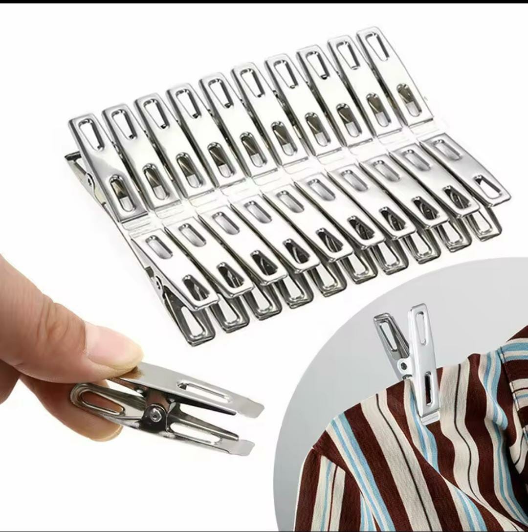 Pack of 20 Stainless Steel Clothes Clips | Rustproof Heavy-Duty Clothespins | Multipurpose Laundry & Cloth Hanging Pegs for Indoor & Outdoor Use