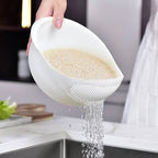 1PC Plastic Drain Basket & Rice Washing Bowl | Multi-Functional Kitchen Strainer Bowl for Fruits, Vegetables, and Salad | Double-Layer Water Draining Basket with Handle