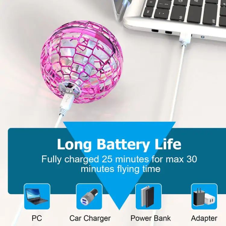 LED Flying Spinner Ball Toy | Hand Controlled Hover Flying Orb | Rechargeable Light Up Rotating Mini Flying Toy for Kids