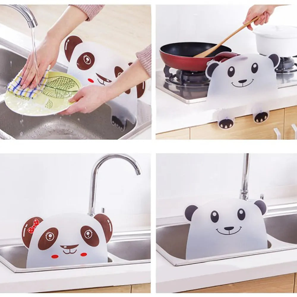 Cute Panda Sink Splash Guard | Faucet Water Blocking Board for Kitchen Sink | Sink Splash Proof Protector with Suction Cups | Water Splash Shield for Basin & Countertop