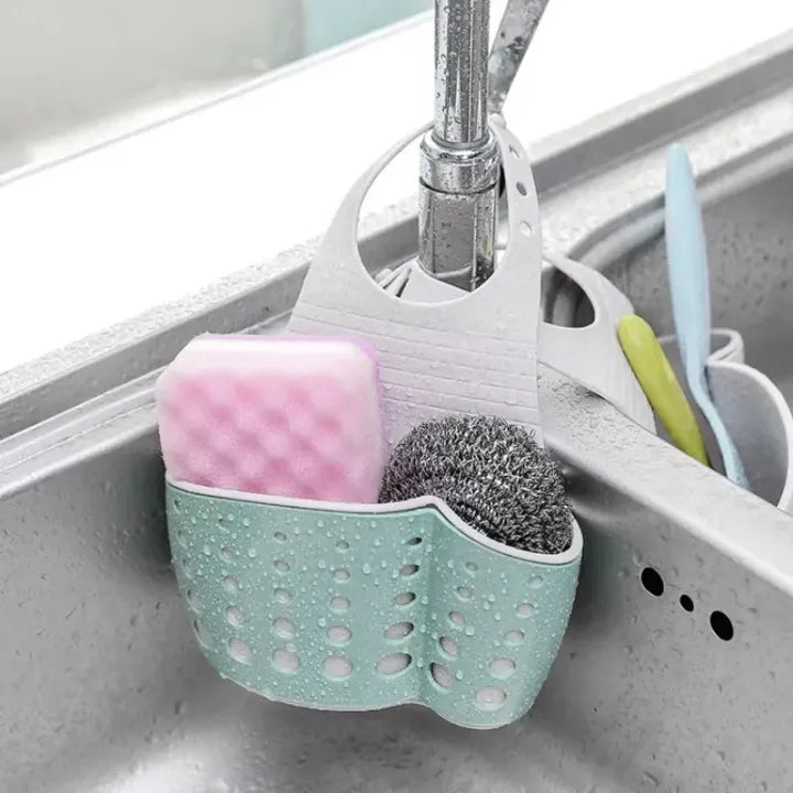 Sink Basket Drain Rack | Hanging Sink Caddy & Sponge Holder | Corner Storage Organizer for Soap, Dishcloth & Kitchen Cleaning Accessories
