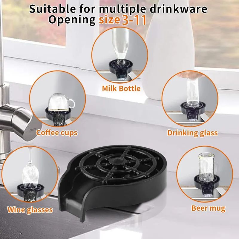 Automatic Cup & Glass Washer for Sink | Kitchen Faucet Glass Rinser Attachment | Quick Rinse Drinkware Cleaning Tool for Bottles, Cups & Glasses | Countertop Sink Accessory for Home & Bar
