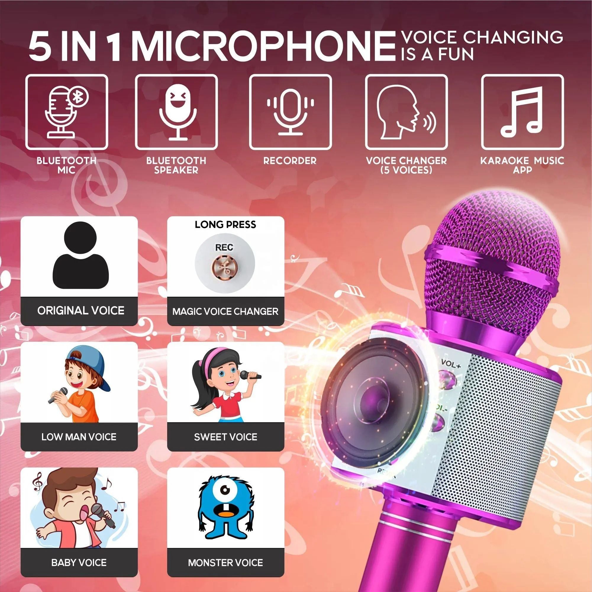 WS-858 Wireless Bluetooth Karaoke Microphone | 3-in-1 Portable Mic, Speaker & Recorder | Rechargeable Handheld Singing Mic for Kids & Adults, Home Parties & Outdoor Fun