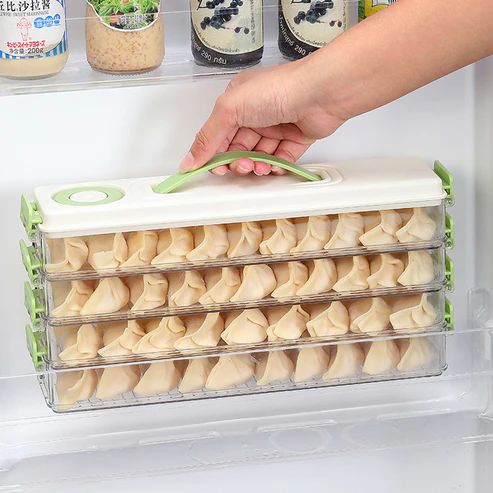 3-Layer Dumpling Storage Box | Stackable Freezer Organizer Container with Lid | Plastic Kitchen Food Keeper for Frozen Dumplings, Momos & Snacks