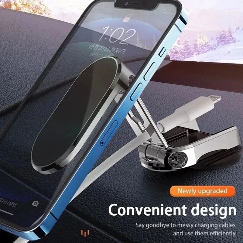 Magnetic Car Phone Holder | 360° Rotating Folding Car Mobile Mount Stand | Telescopic Dashboard Magnetic Phone Bracket for GPS, iPhone & Smartphones