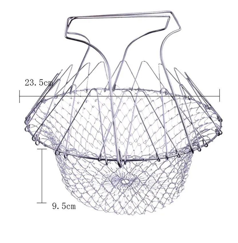 Stainless Steel Foldable Chef Frying Basket | Multipurpose Cooking Basket for Deep Frying, Boiling, Draining & Steaming | 12-in-1 Kitchen Mesh Basket Tool