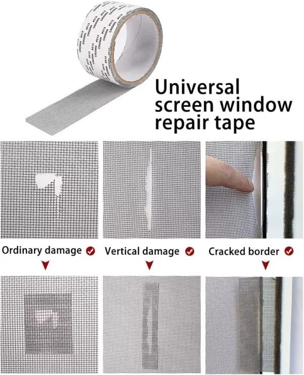 Self-Adhesive Window Screen Repair Tape | 2M Mesh Roll Tape for Mosquito Net & Fly Screen Repair | Waterproof Anti-Insect Patch for Doors & Windows | Easy DIY Screen Repair Kit