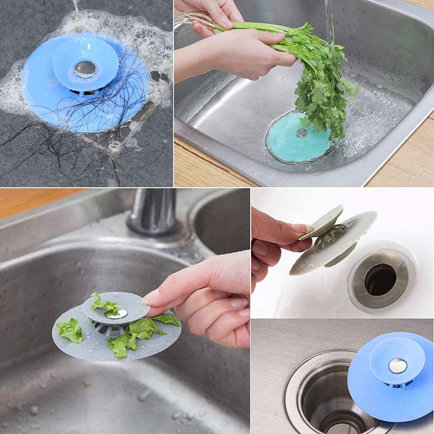 Silicone Sink Drain Strainer & Stopper – Multi-Functional Hair Catcher Drain Cover for Kitchen, Bathroom, Bathtub & Shower | Anti-Clog Silicone Drain Filter