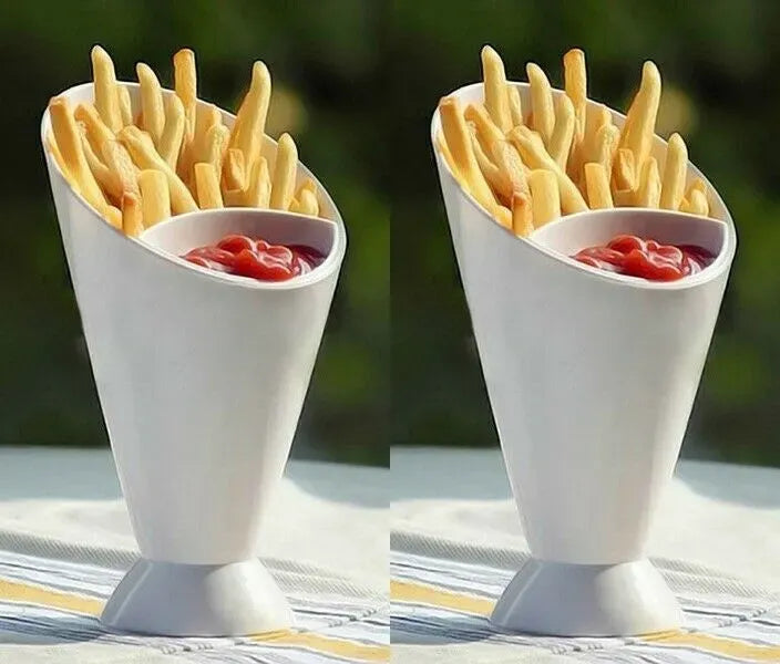 French Fries & Snack Holder with Dipping Cup | Reusable Fries Cone Cup with Sauce Container | Portable Snack Serving Cup for Parties, Kitchen & Table Use