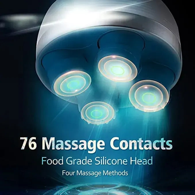 Rechargeable Electric Scalp Massager with 4 Heads – USB Handheld Head Massager for Stress Relief, Hair Care & Relaxation | Portable Multi-Mode Massage Brush for Home Use
