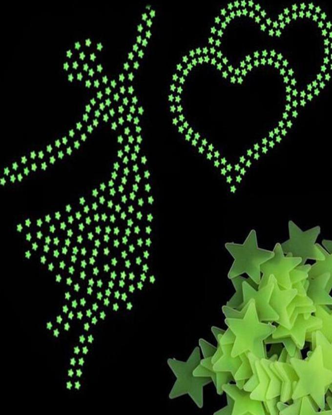 Pack of 100 Glow in the Dark 3D Stars | Luminous Fluorescent Wall Stickers for Kids Room, Bedroom Ceiling & Nursery Decoration