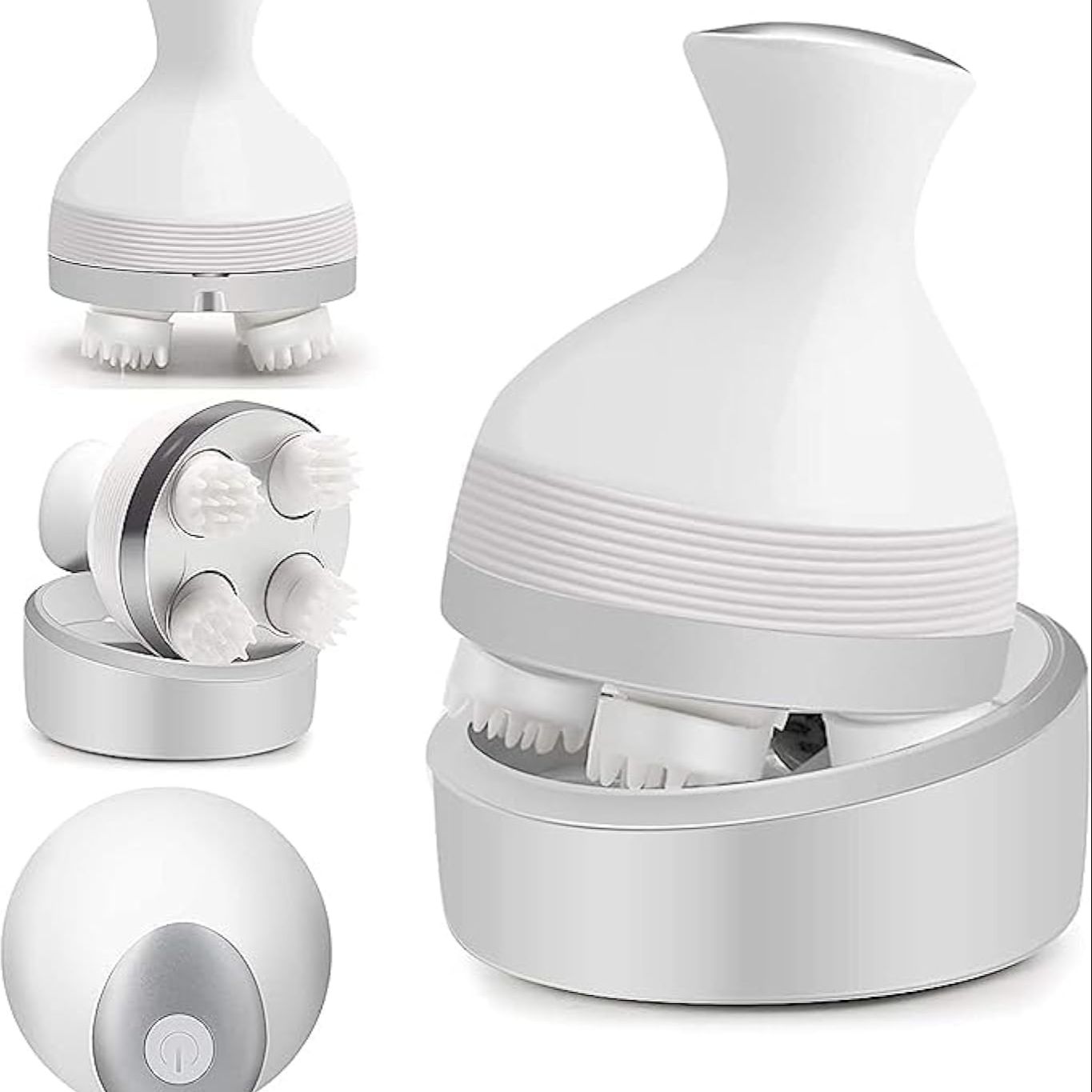 Rechargeable Electric Scalp Massager with 4 Heads – USB Handheld Head Massager for Stress Relief, Hair Care & Relaxation | Portable Multi-Mode Massage Brush for Home Use