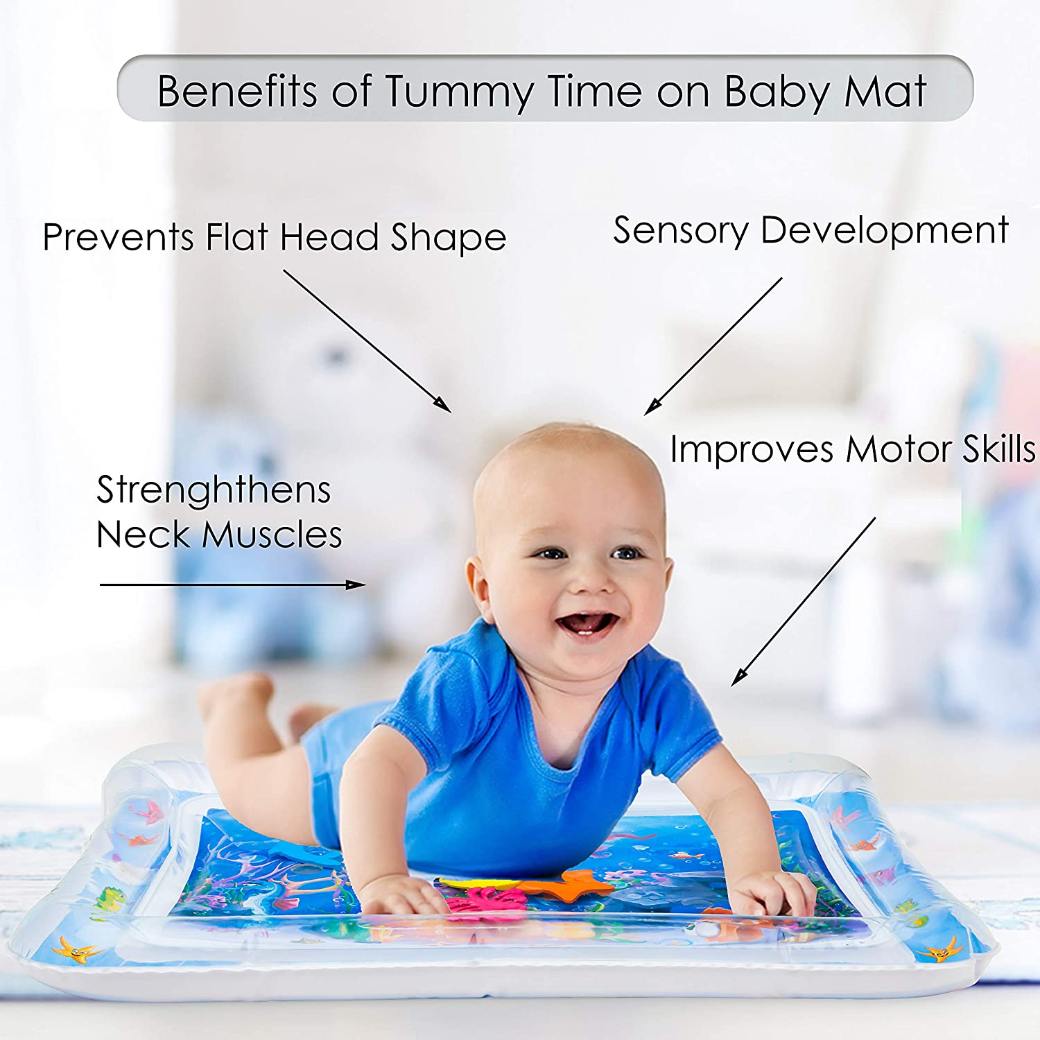 Inflatable Tummy Time Water Mat | Baby Sensory Water Play Mat | Infant Activity Floor Play Mat for Infants & Toddlers