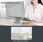 Aluminium Adjustable Laptop Stand with Detachable Fan | 7-Gear Height Laptop Riser | Foldable Portable Notebook Holder with Anti-Slip Grip & Ventilated Metal Body