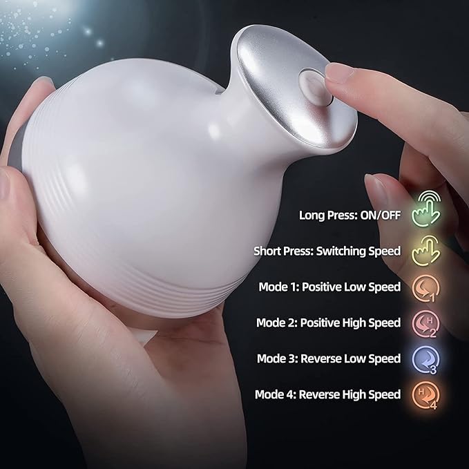 Rechargeable Electric Scalp Massager with 4 Heads – USB Handheld Head Massager for Stress Relief, Hair Care & Relaxation | Portable Multi-Mode Massage Brush for Home Use