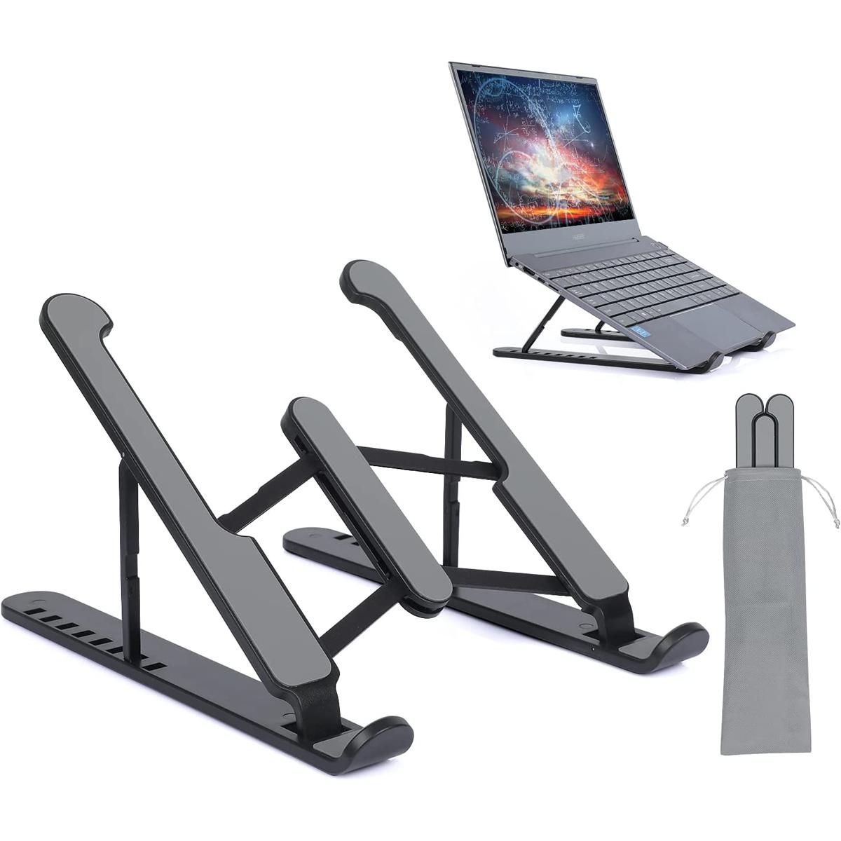 Aluminium Adjustable Laptop Stand with Detachable Fan | 7-Gear Height Laptop Riser | Foldable Portable Notebook Holder with Anti-Slip Grip & Ventilated Metal Body