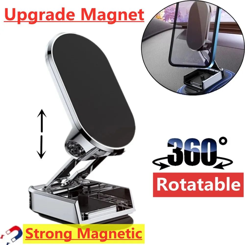 Magnetic Car Phone Holder | 360° Rotating Folding Car Mobile Mount Stand | Telescopic Dashboard Magnetic Phone Bracket for GPS, iPhone & Smartphones