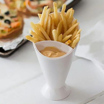 French Fries & Snack Holder with Dipping Cup | Reusable Fries Cone Cup with Sauce Container | Portable Snack Serving Cup for Parties, Kitchen & Table Use