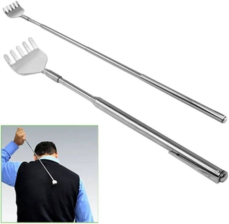 Telescopic Stainless Steel Back Scratcher | Extendable Back Massager Stick with Claw | Adjustable Retractable Itch Relief Tool for Men & Women | Portable Pocket Back Scratcher