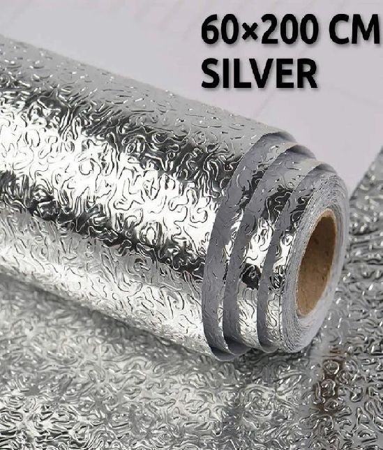 60 x 200 CM Self-Adhesive Aluminium Foil Sheet | Waterproof Heat-Resistant Kitchen Sticker | Oil-Proof Peel & Stick Silver Foil for Cabinets, Counters & Stove Backsplash