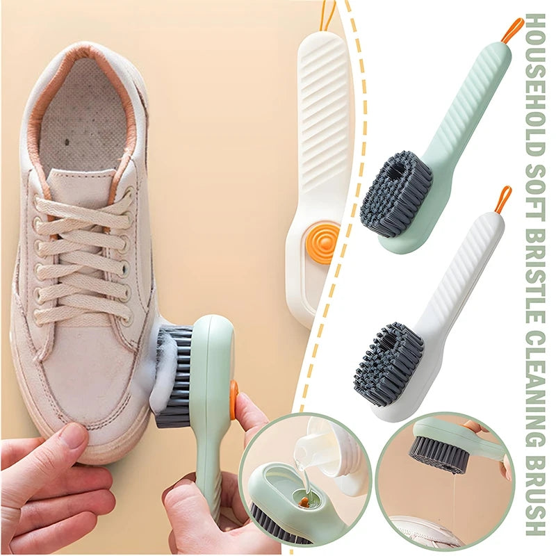 Multifunctional Cleaning Brush with Soap Dispenser | Long Handle Shoe & Dishwashing Brush with Liquid Tank | Refillable Scrub Brush for Bathroom, Kitchen & Household Use